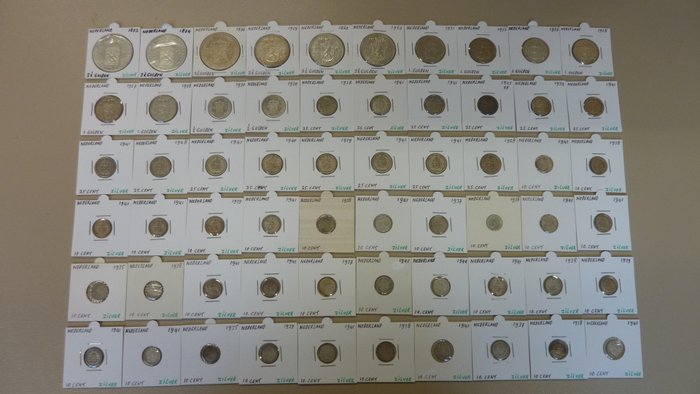 Nederland. Lot 60 Zilveren munten van 10 Cent tot en met 2½ Gulden (1872/1962).