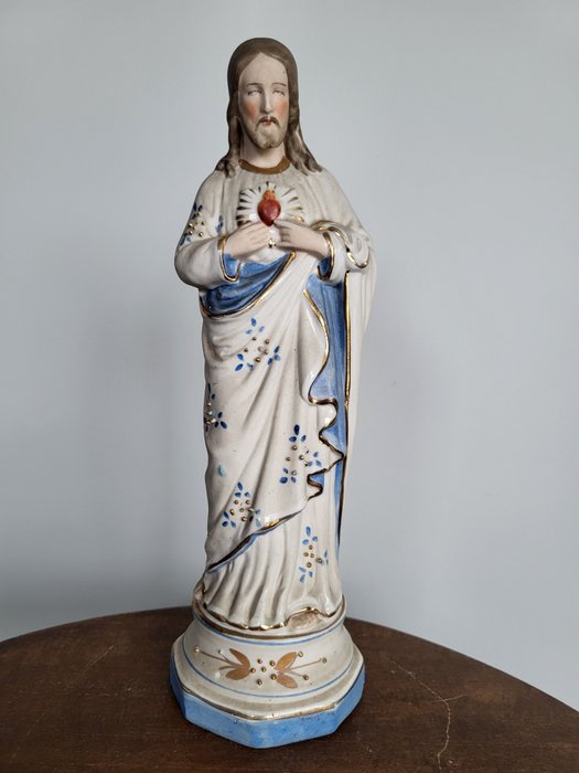Religiøse og åndelige objekter - Sjelden statue av Jesus (med forgylling - 150 år gammel!) - 25 cm - Porselen - 1850-1900