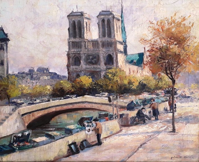 Jules Rene Herve (1887 - 1981) - Notre Dame de Paris et Les bouquinistes sur les quais