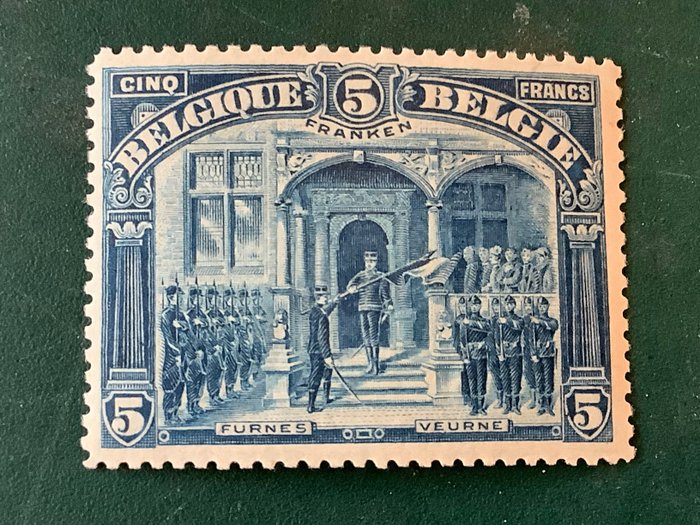 Βέλγιο 1915 - 5 Φράγκοι: αφιέρωμα στη σημαία - καλά κέντρα - OBP 147