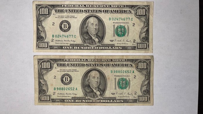 USA. - 2 x 100 Dollars 1988  (Utan reservationspris)