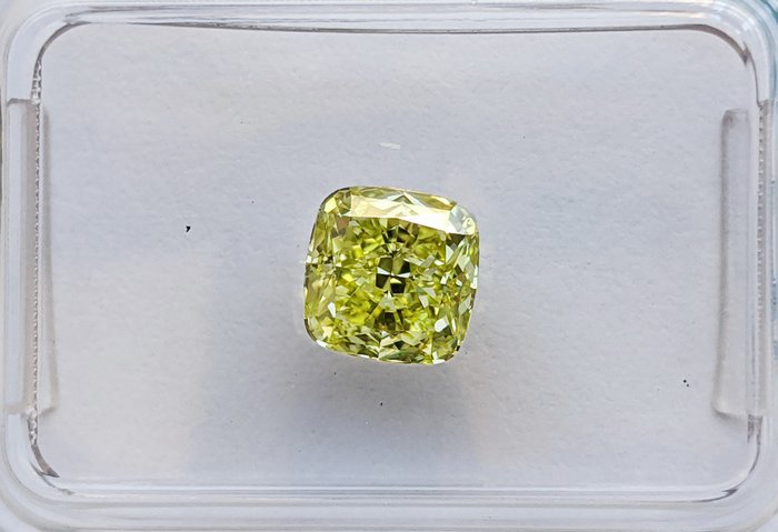 Diament - 1.04 ct - poduszkowy - fantazyjny zielonkawo-żółty - VS1 (z bardzo nieznacznymi inkluzjami)