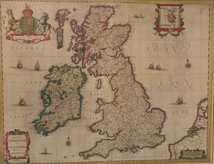 Europa, Kart - U.K. / Britiske øyer; Johannes Janssonius - Magnae Britanniae et Hiberniae nova descriptio - 1621-1650