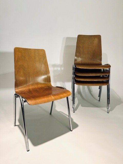 Chaise - Plaquage chrome, Ensemble de cinq chaises empilables