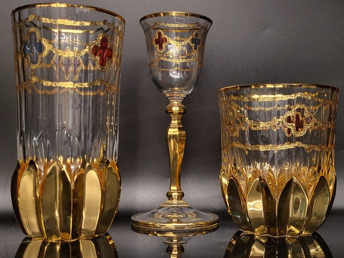 antica bottega veneta - Υπηρεσία ποτού (3) - πολυτελή αδημοσίευτα πολυτελή κύπελλα σε χρυσό - .999 (24 kt) gold, Κρύσταλλο