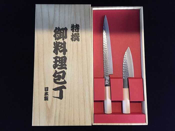 Set of 2 / 関藤平 SEKI TOBEI 梨地仕上げ Satin Finish / 柳刃 YANAGIBA 小出刃 KODEBA - Τραπεζομάχαιρο (2) - Ιαπωνικό μαχαίρι κουζίνας - Ξύλο, Χάλυβας