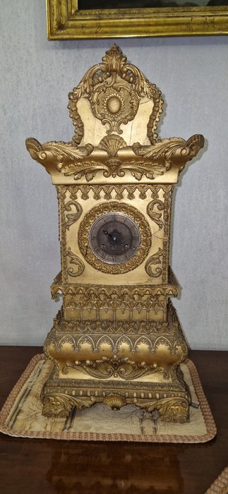 Zegar kominkowy - Rokoko - Gips - 1800-1850