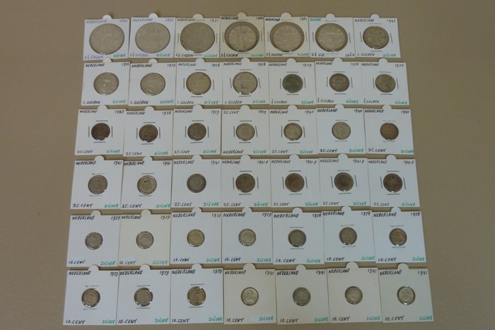 Paesi Bassi. Lot 42 Zilveren munten van 10 Cent tot en met 2½ Gulden (1871/1962)