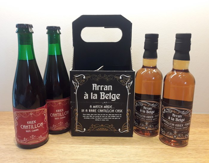 2 x Arran 12yo Whisky à la Belge + 2 x Cantillon Kriek - Thistle Spirits  - 35 cl, 37.5 cl - 4 bottles