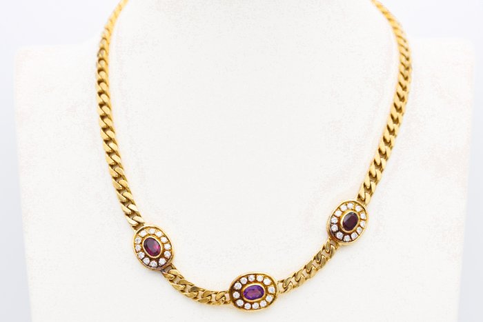 Halskette Gelbgold Diamant  (Natürlich) - Amethyst 