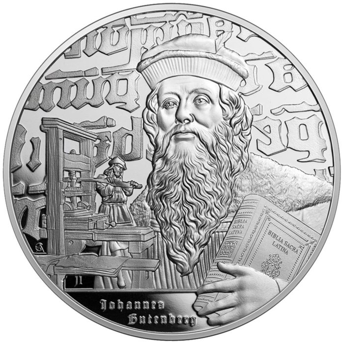 紐埃. 2 Dollars 2024 "Johannes Gutenberg - Biblia Sacra Latina" 1 Oz (.999)  (沒有保留價)