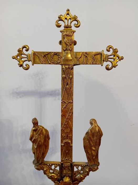 耶穌受難十字架像 - 巴洛克風格 - 鍍金黃銅 - 約 1700 年
