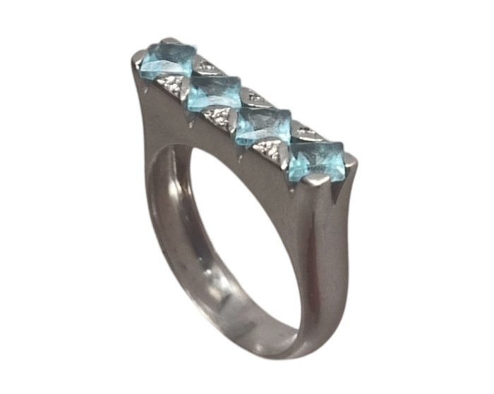 Ring White gold Diamond  (Natural) - Aquamarine