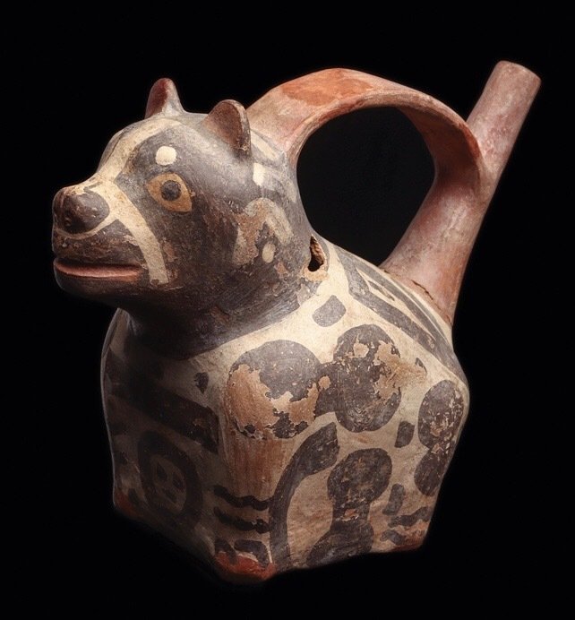 Præcolumbiansk Tiahuanaco kultur - siddende hund - Peru - Keramik Beholder
