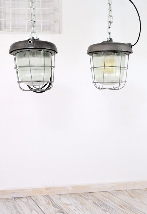 Hanging lamp (2) - Glass, Iron (cast)