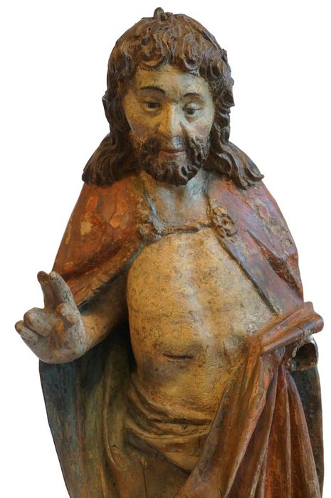 Rare medieval sculpture of the risen Christ. Gothic – sculptuur – 92 cm – Eik