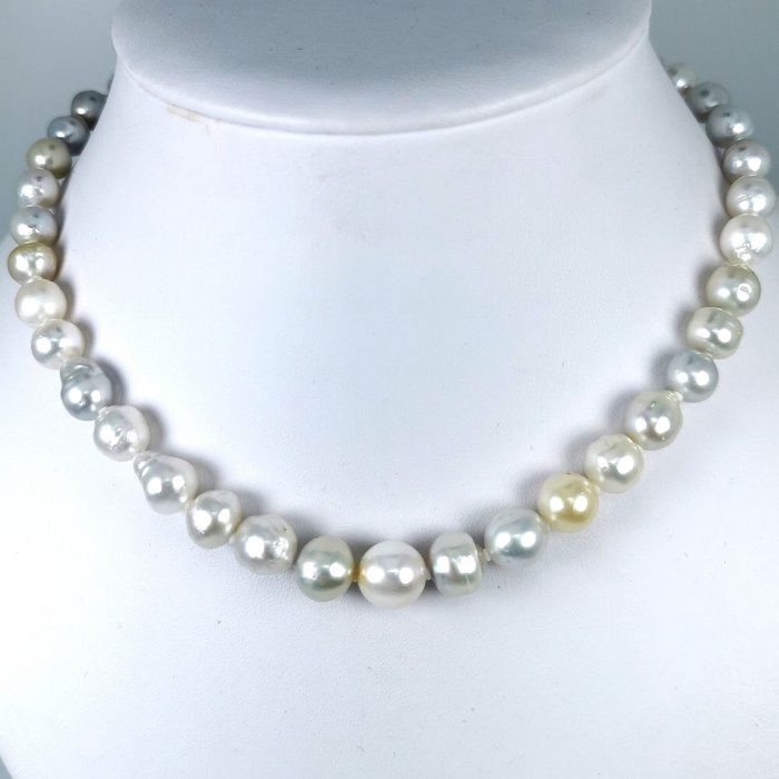 Ingen reservasjonspris - Australian Southsea pearls Rainbow multicolors Ø 8 to 10,3 mm - Halskjede Sølv Perle