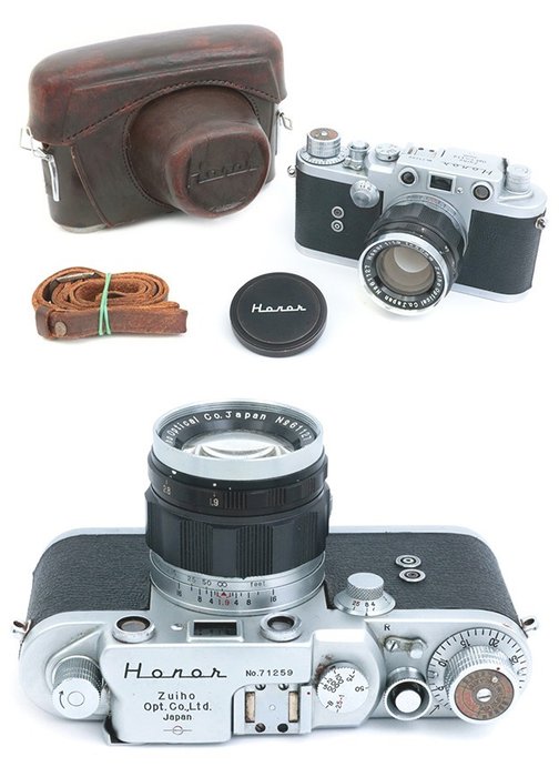Zuiho Honor S1 rangefinder 39mm Leica copy w/ Zuiho 50mm f1,9 cap e leather case with strap Avstandsmåler-kamera