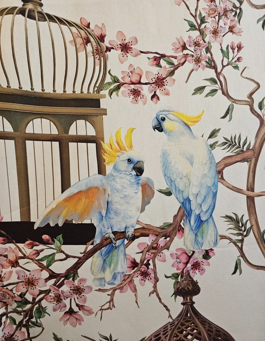 INGEN RESERVEPRIS! Artmaison Art Nouveau stof med papegøjer og bure - 300x280cm - Stort - Tekstil  - 300 cm - 280 cm