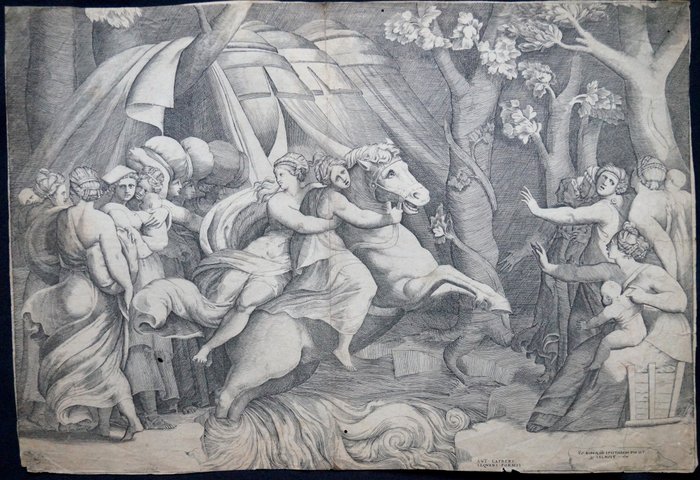 Giulio di Antonio Bonasone ( 1498-1580) - Clelia crossing the Tiber, after Polydore by Caravaggio