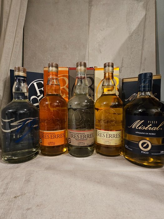 Tres Erres + Mistral - Pisco '1928' + Anejado + Transparente + Reservado + Pedro Jimenez - 1.0 Litre, 70cl - 5 bottles