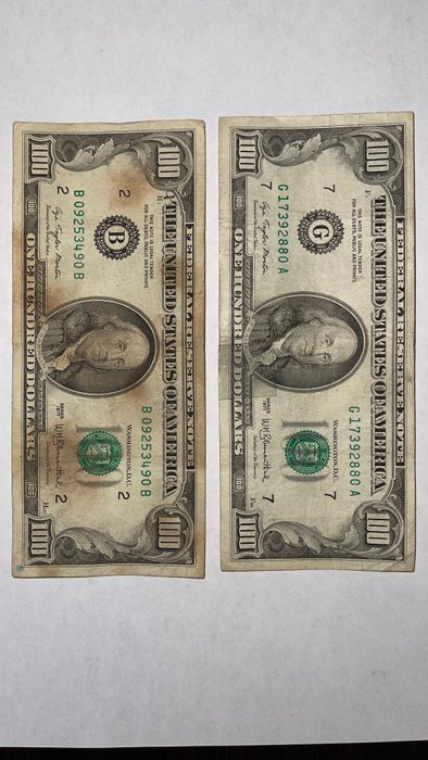 Yhdysvallat. - 2 x 100 Dollars 1977  (Ei pohjahintaa)
