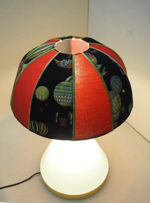 Opaline glass table lamp/shadow Fornasseti fabric "Mongolfiere" - 灯具 - 玻璃, 纺织品, 金属