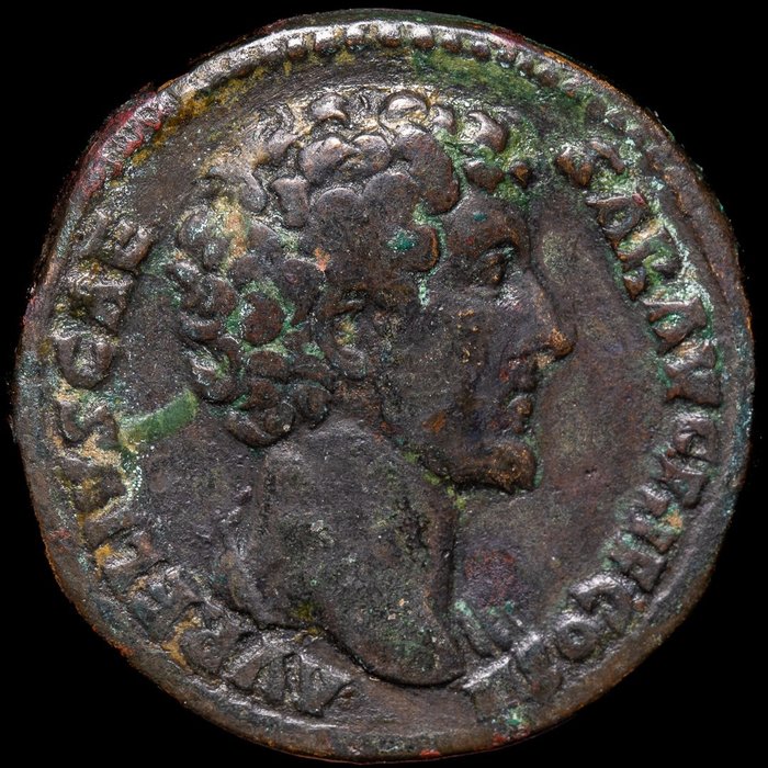 罗马帝国. Marcus Aurelius, como Caesar, 139-161 d.C.. Sestertius Roma, 145 d.C. - Minerva