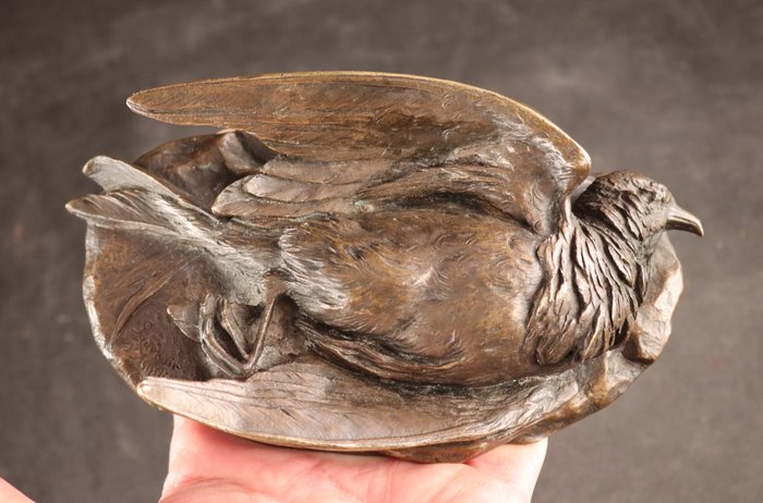 Szobor, 'Nature Morte' dode vogel - 15 cm - Bronz - 1871