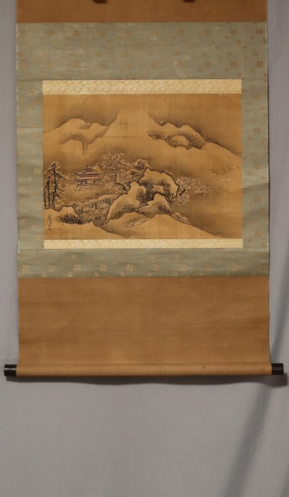 Snowy landscape - With signature 'Chikanobu hitsu' 周信筆 - Attributed to Kano Chikanobu (1660-1728) - 日本 - Mid Edo period