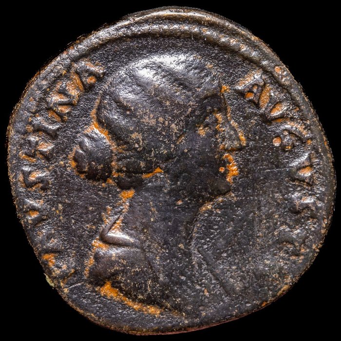 Rooman imperiumi. Faustina II (Augusta, AD 147-175). Sestertius Roma - Diana Lucifera