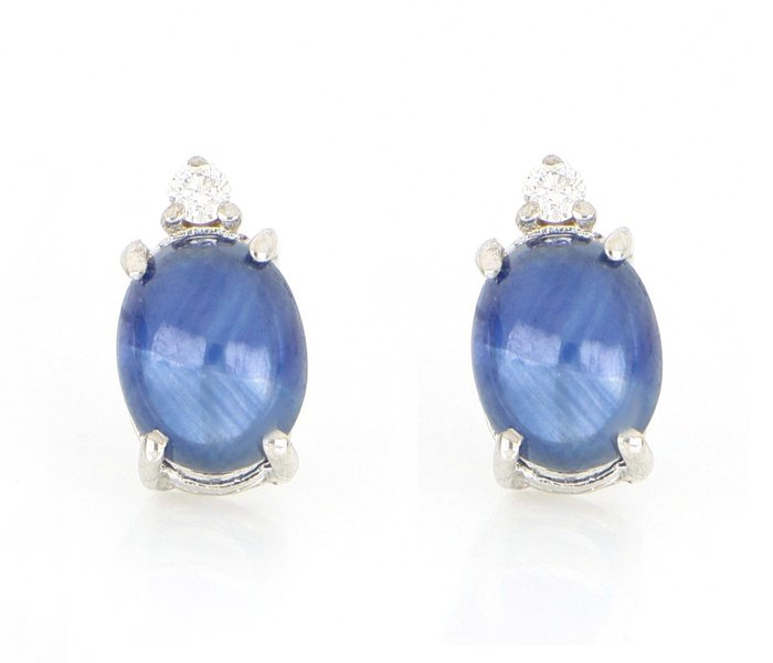 No Reserve Price Earrings - White gold, NEW  0.50ct. Round Sapphire - Diamond 