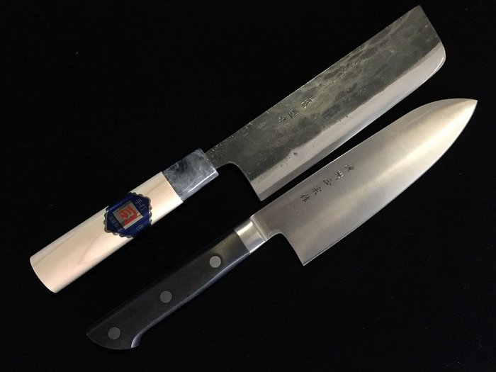 司 TSUKASA 正宗 MASAMUNE  / Set of 2 / 三得 SANTOKU 菜切 NAKIRI - Table knife (2) - Japanese Kitchen knife - Steel, Wood