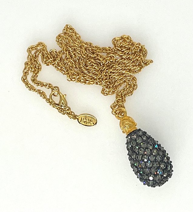 Joan Rivers Vintage Crown FABERGÉ Pave "Black Caviar" Swarovski Crystals Egg Necklace - Book piece - - Gold-plated - Naszyjnik z wisiorkiem