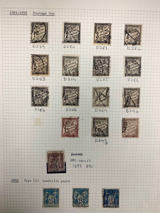 França 1876/1893 - Paz e comércio na França, selos soberbos devidos com pré-cancelamentos raros, coleção muito linda e - SG+ 212 to 277 and D279 to D293