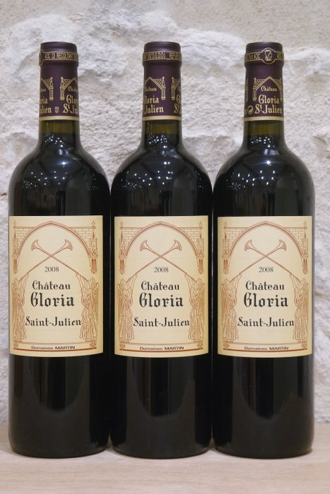 2008 Château Gloria - Saint-Julien - Μπορντό - 3 Bottles (0.75L)