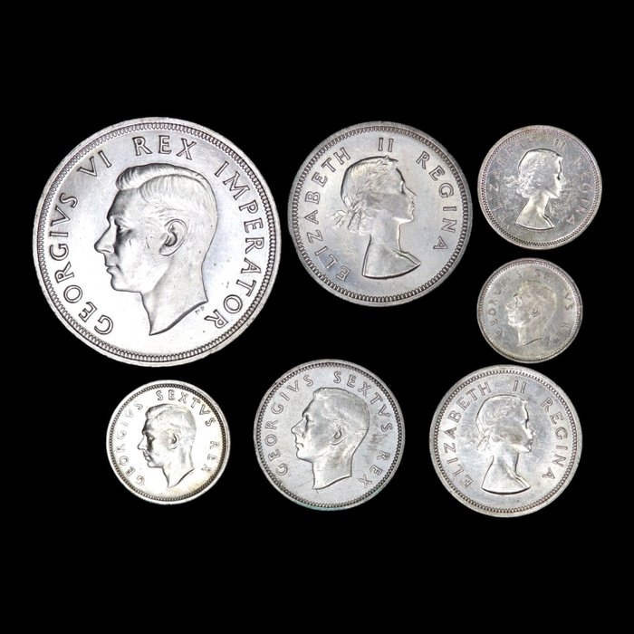南非. Lot of 7x Silver Coins 1947 - 1958