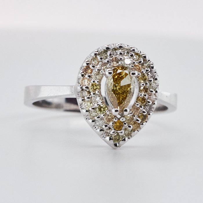 No Reserve Price - 0.66 tcw - Fancy Intense Yellow - 14 kt. Fehér arany - Gyűrű Gyémánt