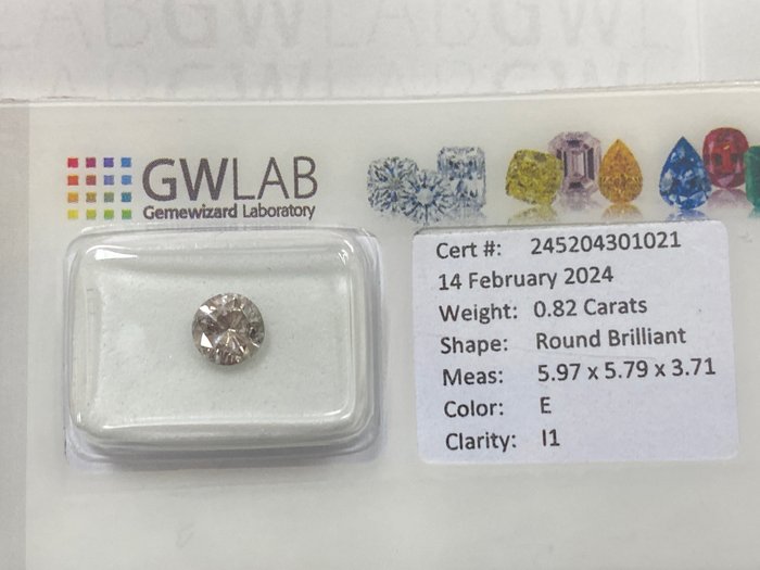 1 pcs 钻石 - 0.82 ct - 圆形 - E - I1 内含一级, No reserve price