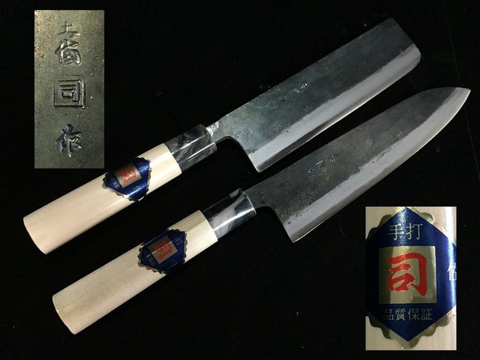 Set of 2 / 司 TSUKASA / 牛刀 GYUTO 菜切 NAKIRI - Couteau de table (2) - Couteau de cuisine japonais - Acier, Bois