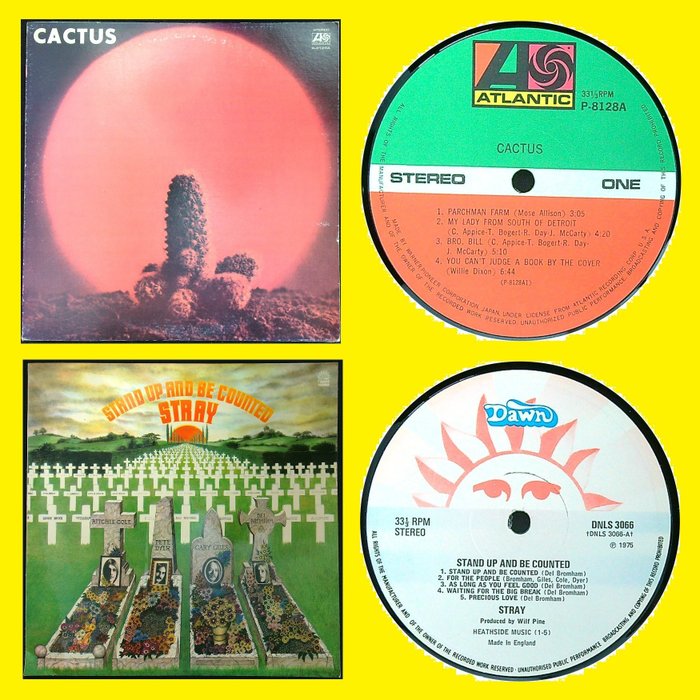 1. Cactus - Cactus (Japan 1974 reissue LP of 1970 album) - 2. Stray – Stand Up And Be Counted (UK 1975 1st pressing LP) - LP-albumit (useita esineitä) - Eri painatukset (ks. kuvaus) - 1971