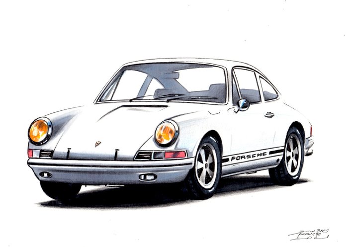 original tegning - Porsche - Porsche 911 Vintage - Baes Gerald - 2021