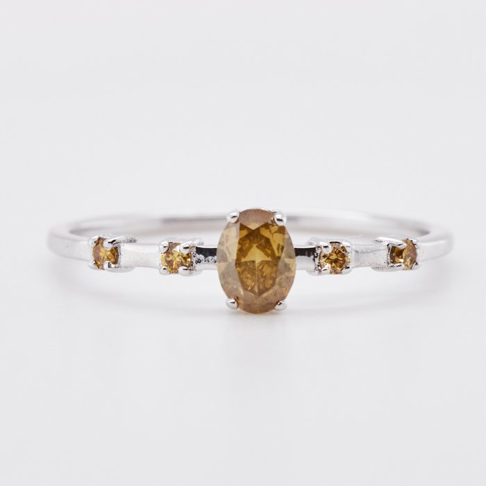 No Reserve Price - 0.37 tcw - Fancy Deep Yellow - 14 karat Hvitt gull - Ring Diamant