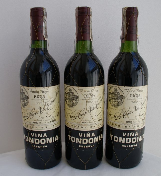 1999 R. López de Heredia, Viña Tondonia - Rioja Reserva - 3 Flasker (0,75 L)