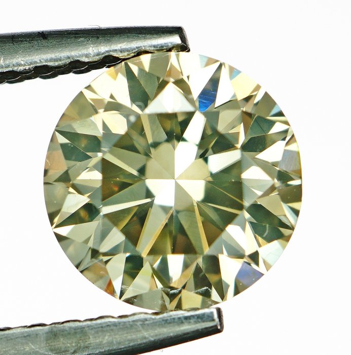 鑽石 - 1.06 ct - 圓形明亮式 - Natural Fancy Intense Yellowish Green  - No Reserve - SI1
