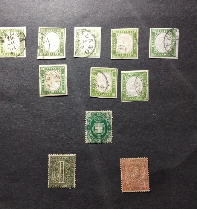 意大利王国 1859/1889 - 撒丁岛王国邮票以及 1 克拉和 2 克拉版都灵 d.l.r. 1863 1889 萨沃伊徽章 - Sassone