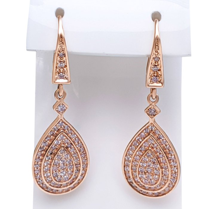 No Reserve Price - 0.75 Cttw Fancy Pink Diamond Earrings - Rose gold -  0.75ct. Round Diamond 
