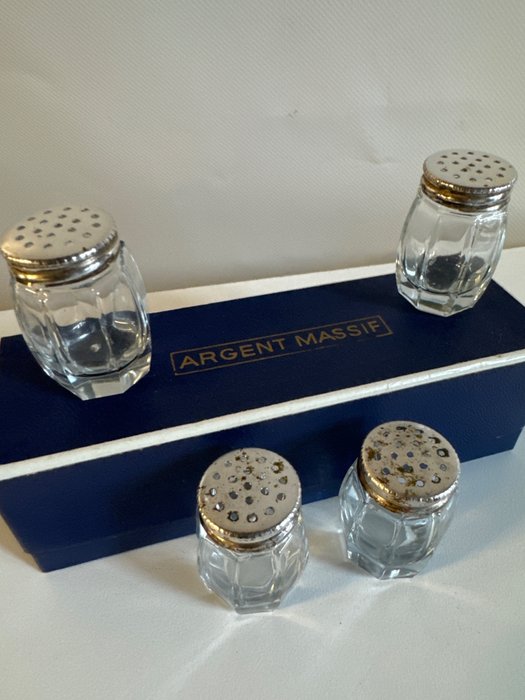 Salt and pepper container set (4) - Salieres set, “Argent Massif” - Silver