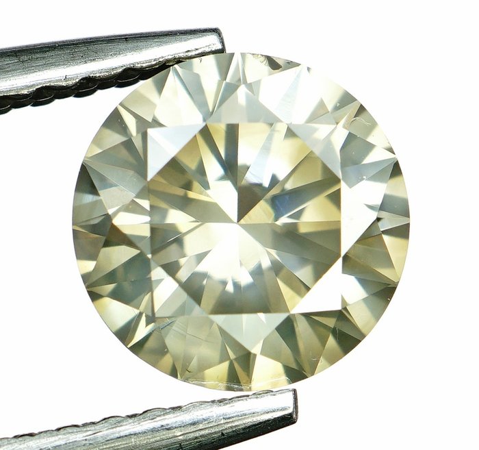 Diamant - 1.08 ct - Rond Brillant - Natural Fancy Light Yellowish Green  - No Reserve - SI2