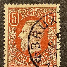 België 1869 – Leopold II 5 frank OBP 37 bruinrood met enkelcirkelstempel BRUXELLES 9 – Prachtige Centrage – OBP 37 – met keurmerken Gelli & Tani + Roig